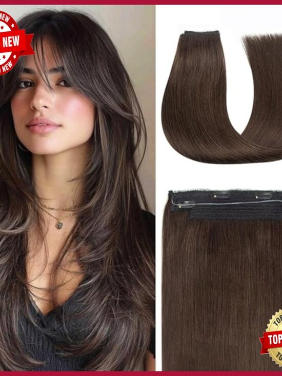 18 Inch Real Human Hair Halo Extensions with Invisible Wire and Clips main image 5